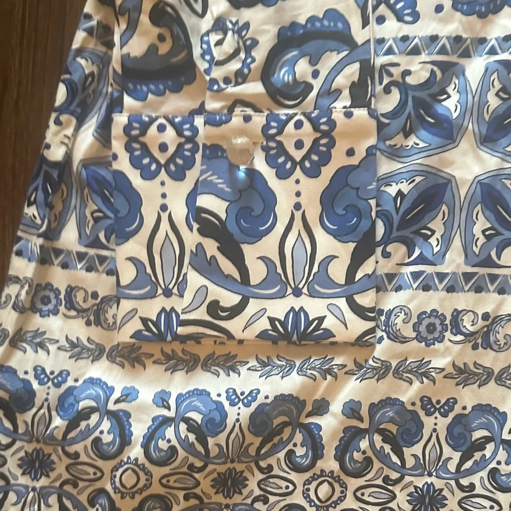 Tuckernuck Blue and White Majolica Tile Willow Women's Button Down Shirt - Picture 3 of 4